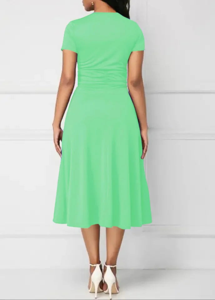 Solid Color Short Sleeve Party Dress