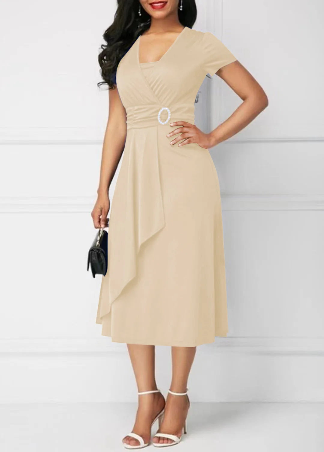Solid Color Short Sleeve Party Dress
