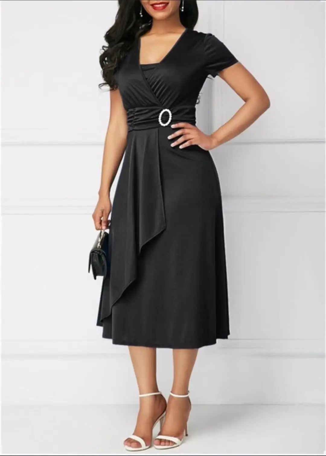 Solid Color Short Sleeve Party Dress
