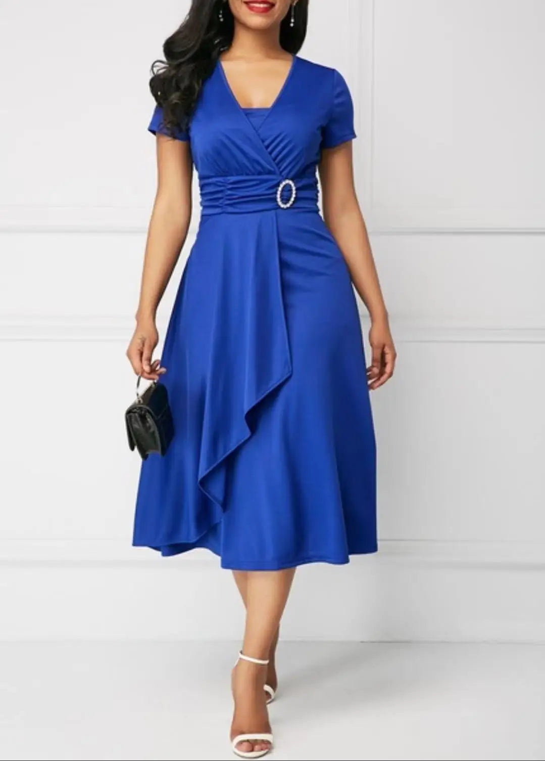 Solid Color Short Sleeve Party Dress