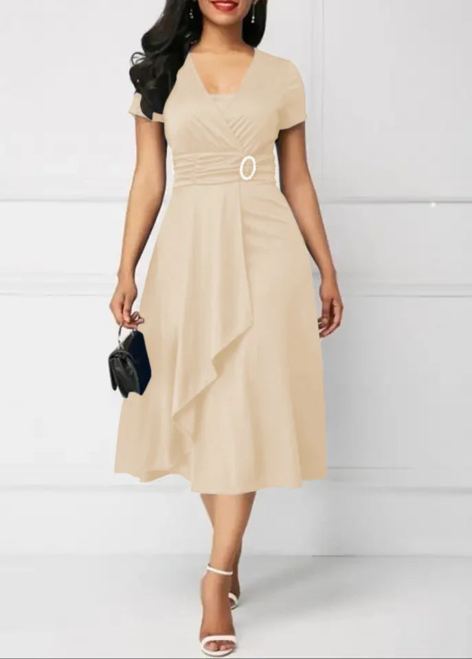 Solid Color Short Sleeve Party Dress