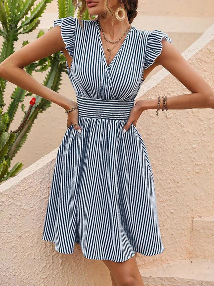 Summer Dress Strip Print A-line
