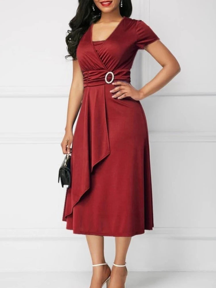 Solid Color Short Sleeve Party Dress