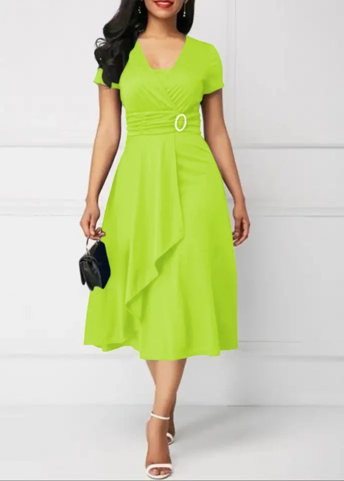 Solid Color Short Sleeve Party Dress