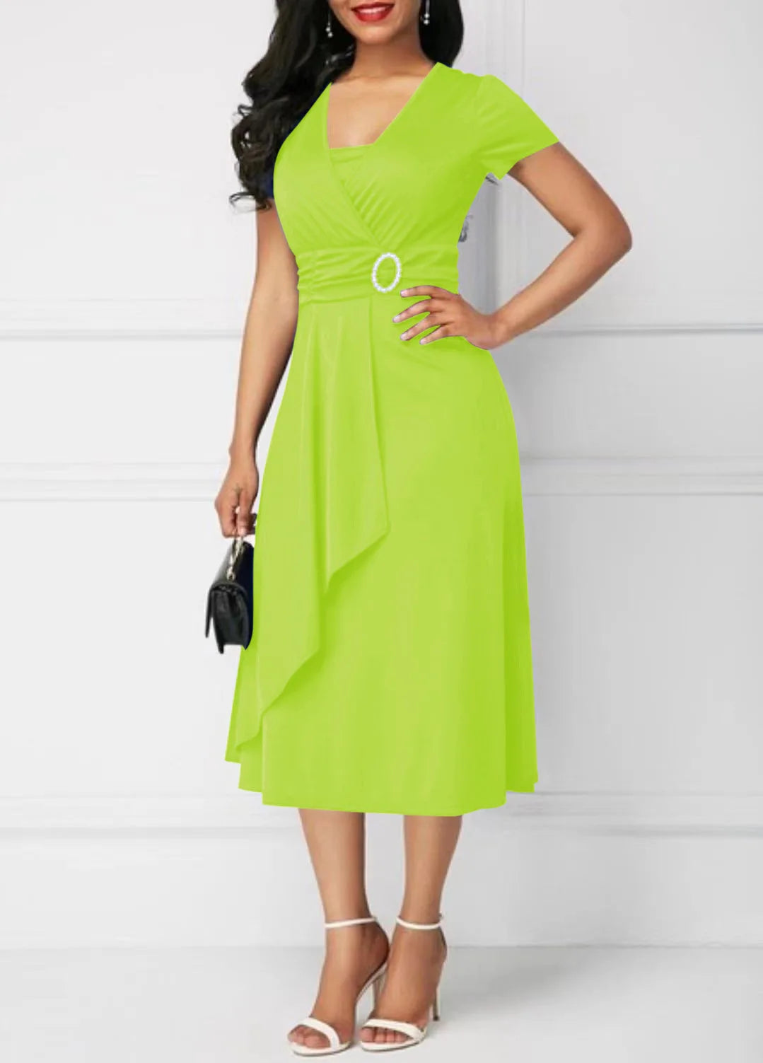 Solid Color Short Sleeve Party Dress