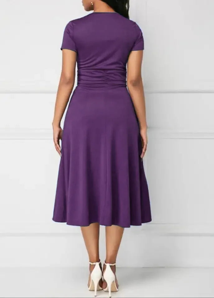 Solid Color Short Sleeve Party Dress