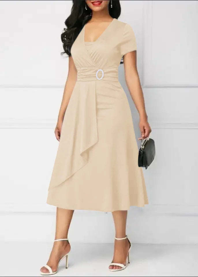 Solid Color Short Sleeve Party Dress