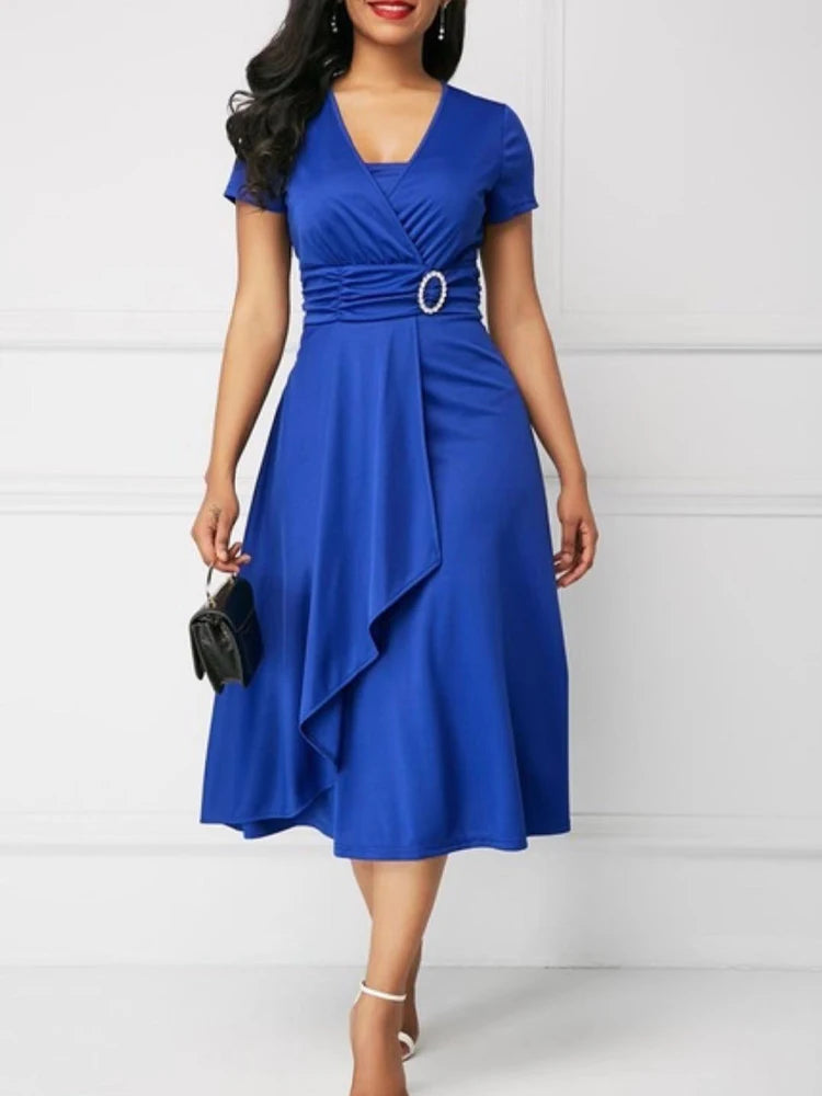 Solid Color Short Sleeve Party Dress