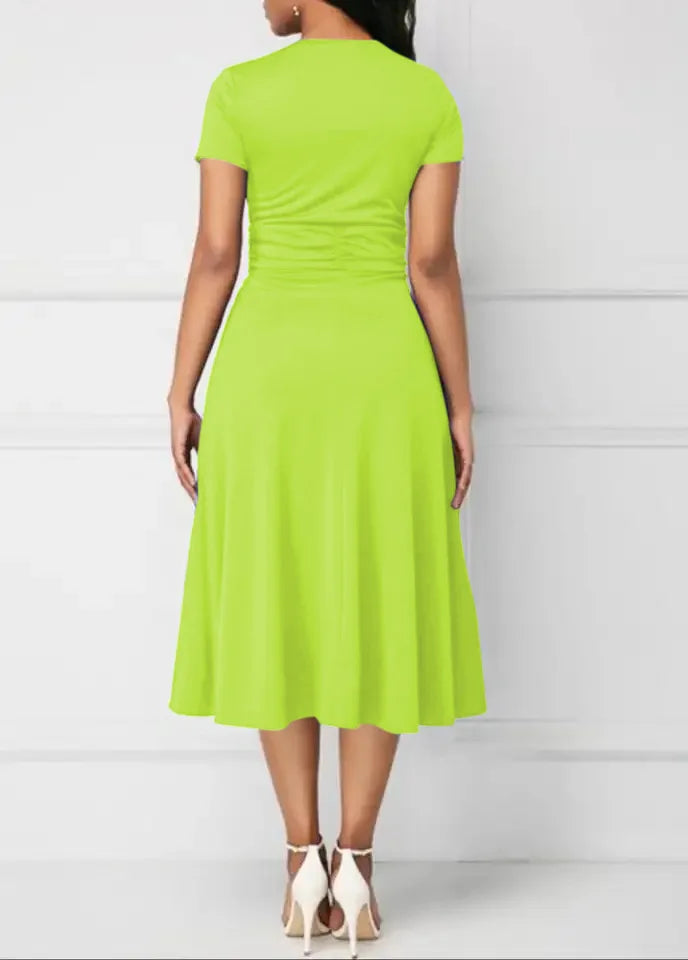 Solid Color Short Sleeve Party Dress