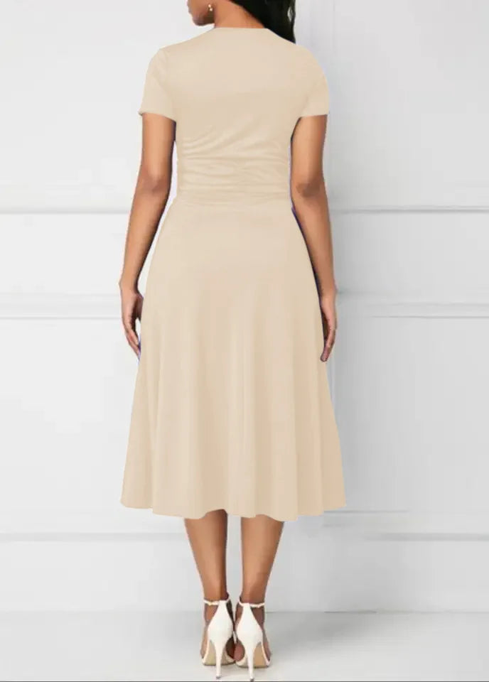 Solid Color Short Sleeve Party Dress