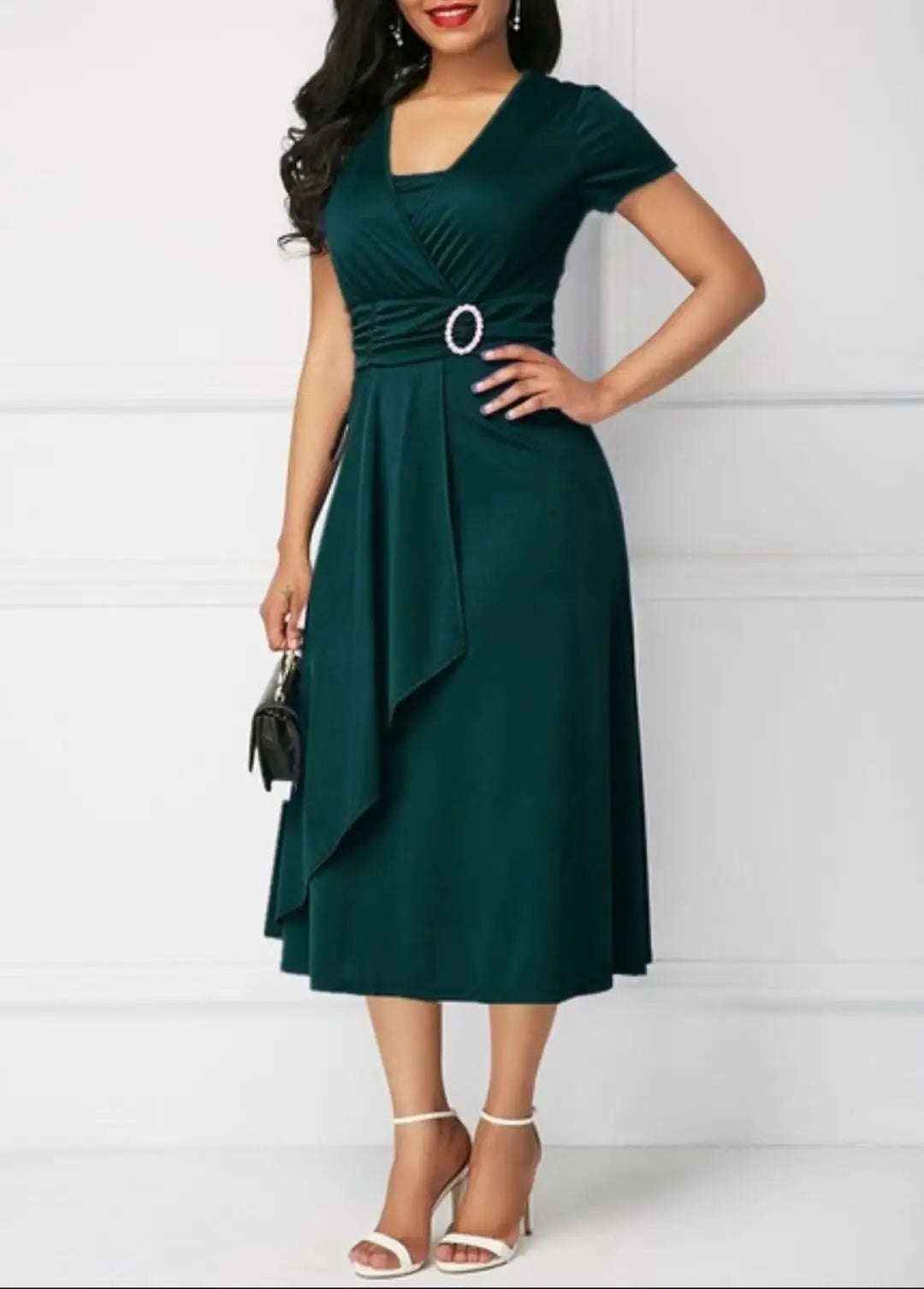 Solid Color Short Sleeve Party Dress