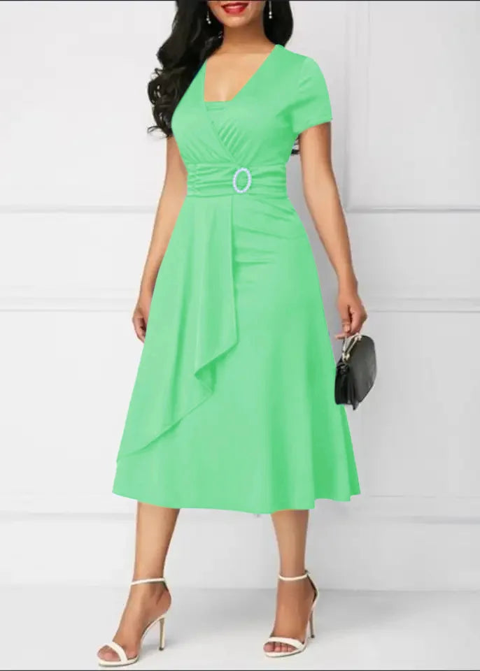 Solid Color Short Sleeve Party Dress