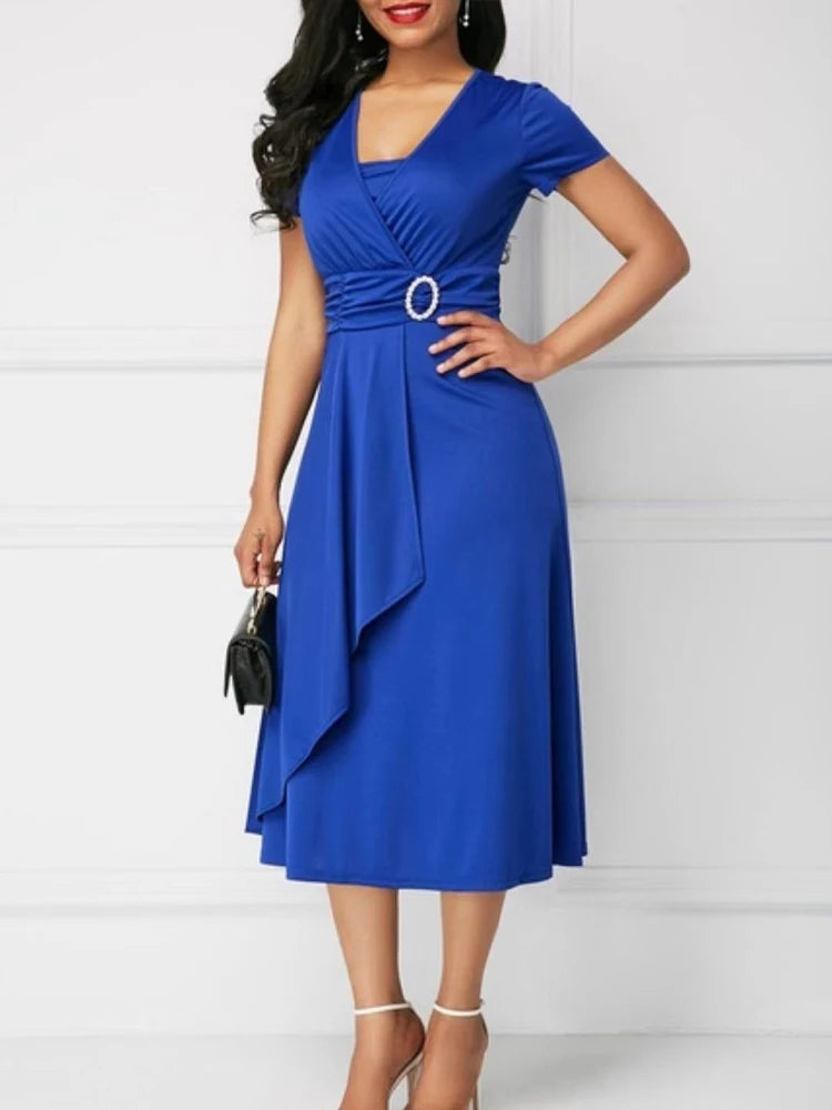 Solid Color Short Sleeve Party Dress