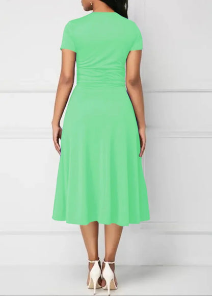 Solid Color Short Sleeve Party Dress