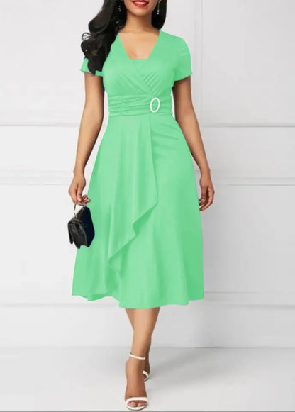 Solid Color Short Sleeve Party Dress