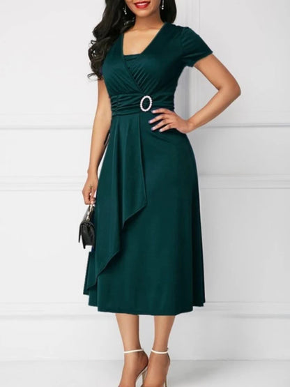 Solid Color Short Sleeve Party Dress