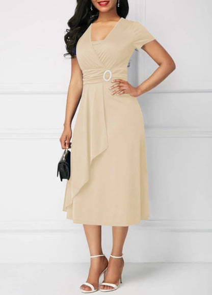 Solid Color Short Sleeve Party Dress