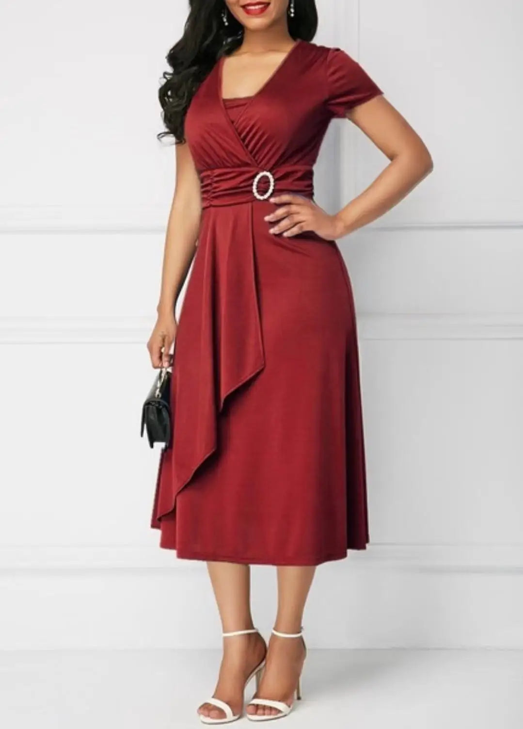 Solid Color Short Sleeve Party Dress