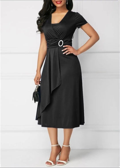 Solid Color Short Sleeve Party Dress