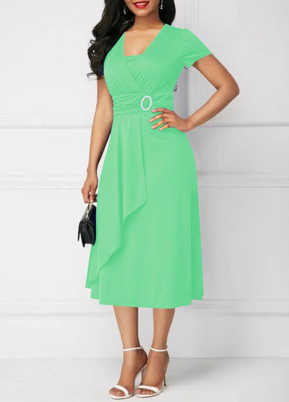 Solid Color Short Sleeve Party Dress