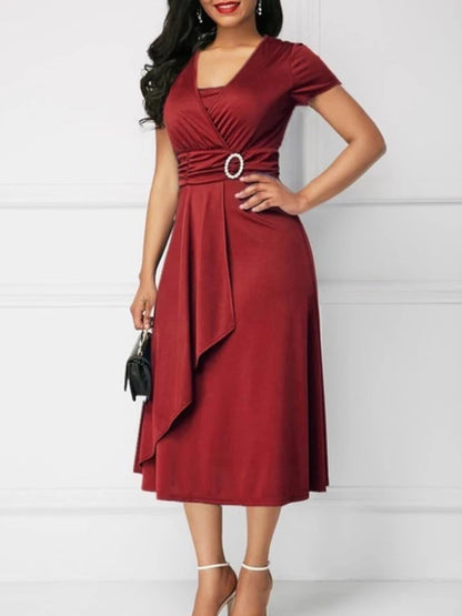 Solid Color Short Sleeve Party Dress