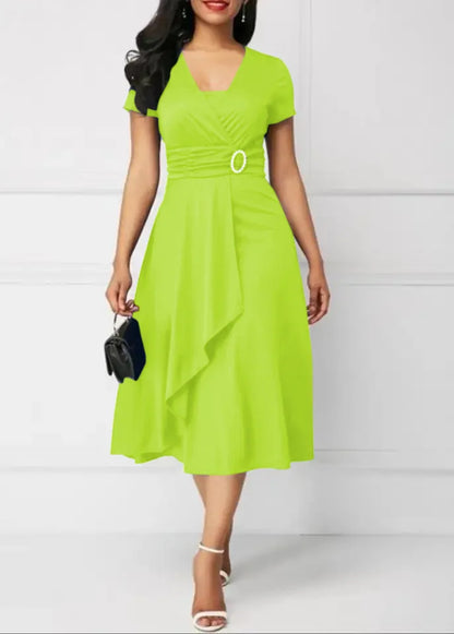 Solid Color Short Sleeve Party Dress