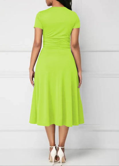 Solid Color Short Sleeve Party Dress