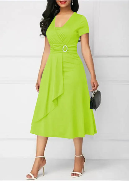 Solid Color Short Sleeve Party Dress