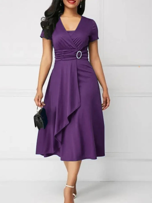 Solid Color Short Sleeve Party Dress